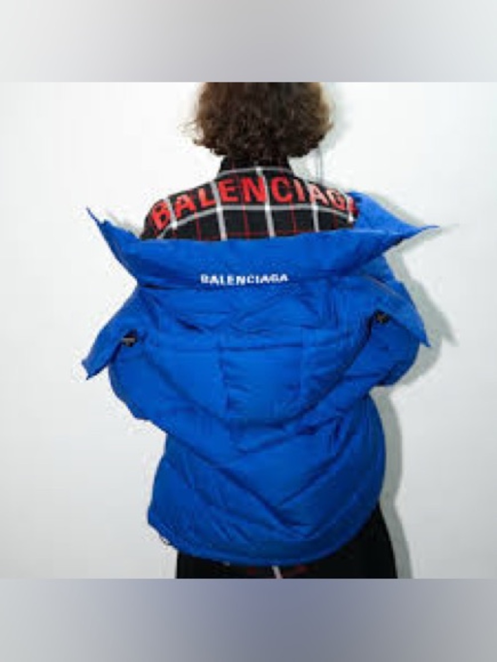 Balenciaga Blue Puffer Down Jacket with High Collar with Logo | Size FR 36